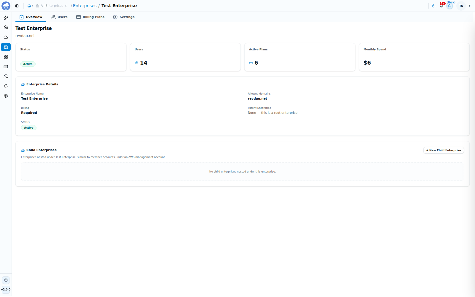 An enterprise Overview tab