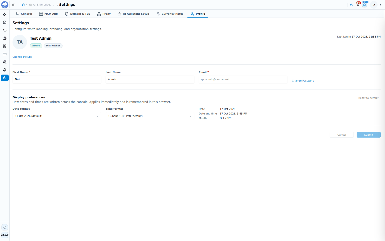 The Profile page